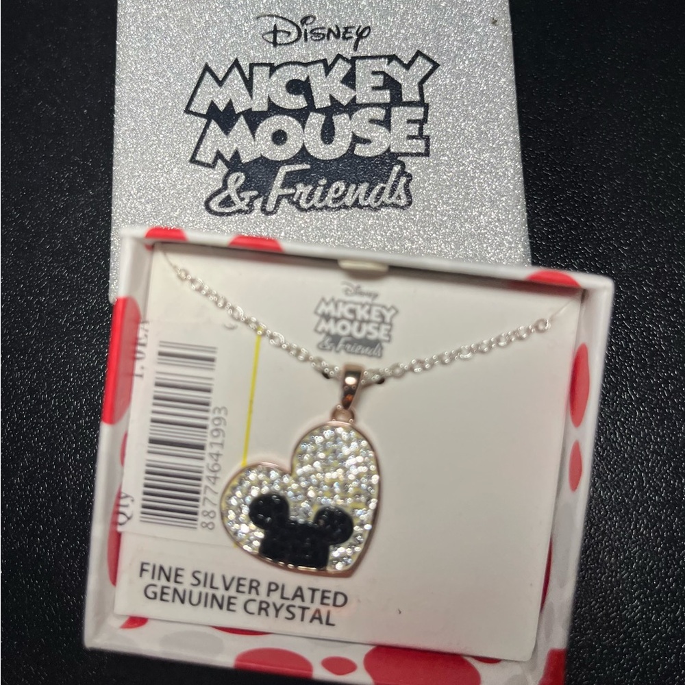 Disney Mickey Mouse NIB fine silver plated heart necklace withh genuine crystals - Picture 5 of 12